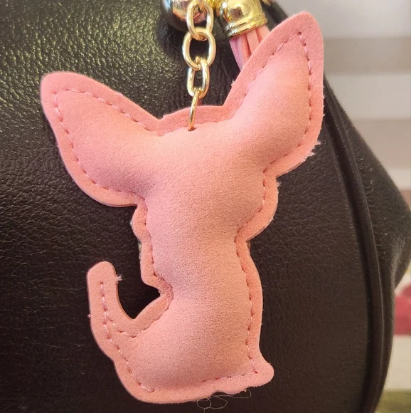 Sparkly Pink Chihuahua Key Fob Key Ring handBag Charm - Picture 5 of 8